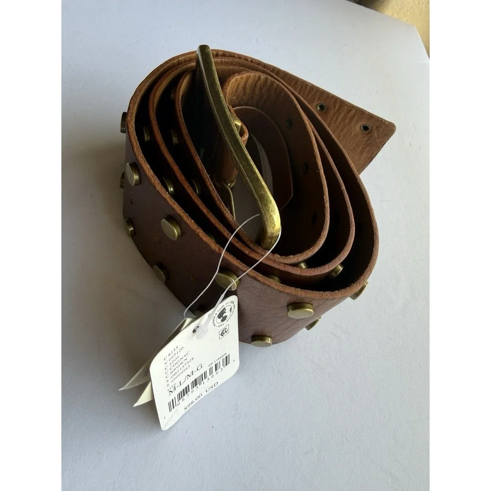 NWT Free People Brown Cognac & Brass Hex Hip Belt Size M/L Y2K